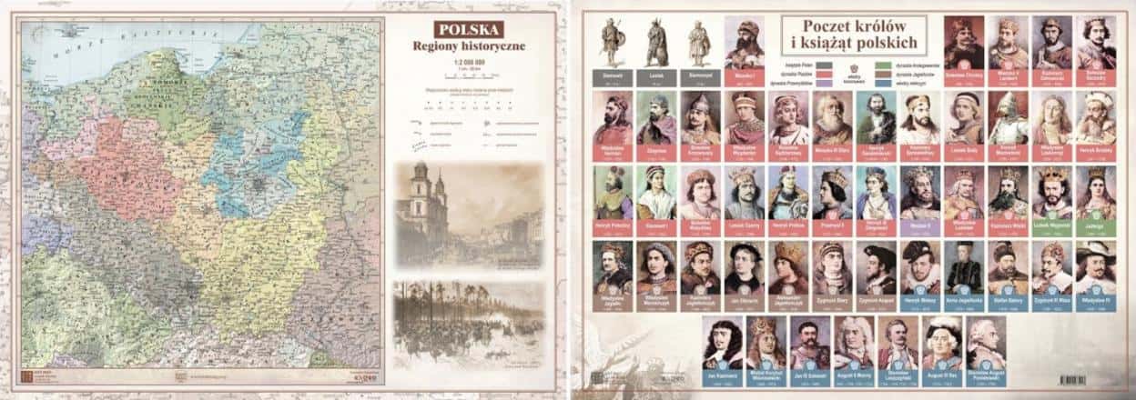 Art-Map Double-sided desk pad with a map of historical regions of Poland A2 - ideal for learning