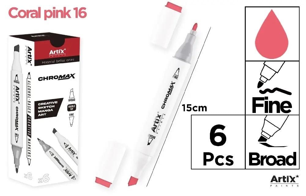 Artix Chromax - Double-sided marker Coral Pink 16 (6 pieces)