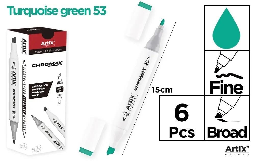 Chromax Marker with 2 tips - turquoise green 53 (6 pieces) - ideal for drawing