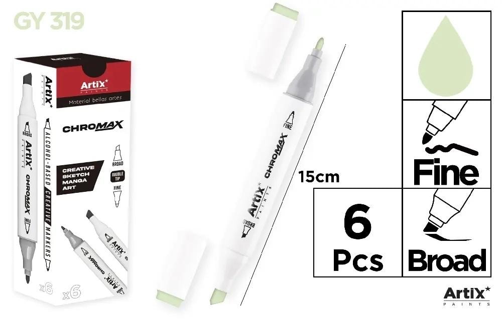 Artix Chromax Marker with two tips GY 319 - set of 6 ideal for drawing