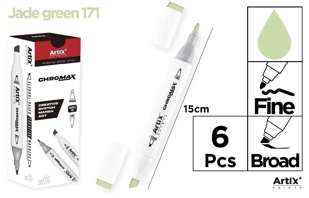 Artix Chromax Marker with 2 tips jade green 171 (6 pieces) - ideal for drawing