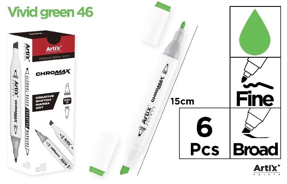 Chromax Marker with 2 tips vivid green 46 (6 pieces) - ideal for drawing