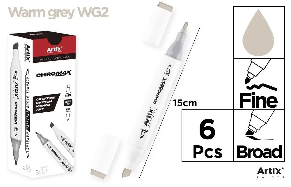 Artix Chromax - Double-ended marker warm grey WG2 (6 pcs) - ideal for drawing