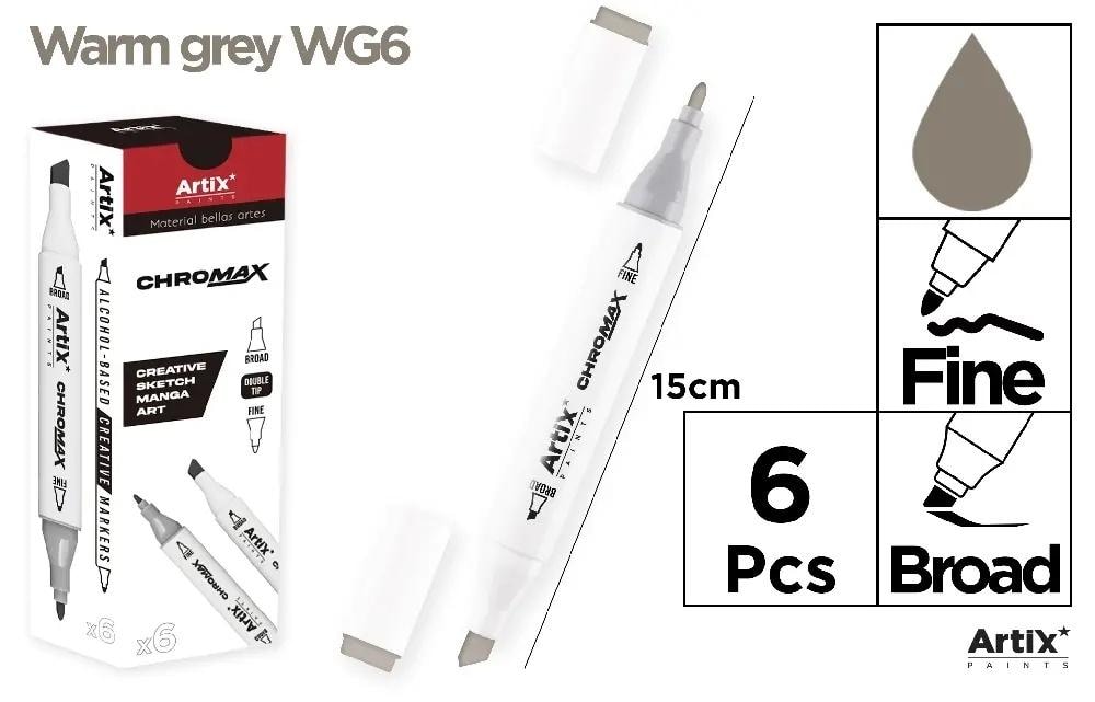 Chromax Artix Dual Tip Marker warm grey WG6 - 6 pieces for artists