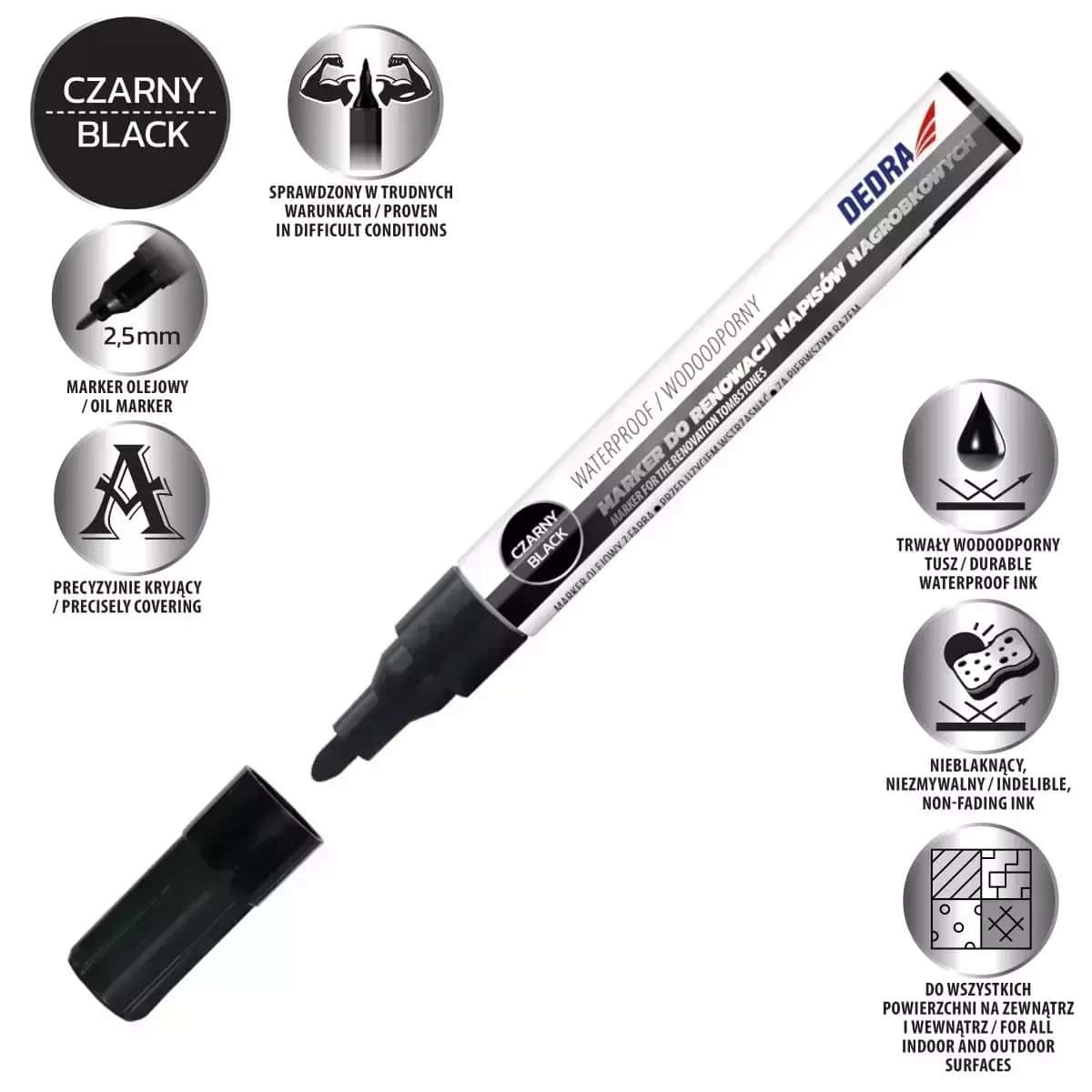 DEDRA Marker for renovating gravestone inscriptions black, 1 piece