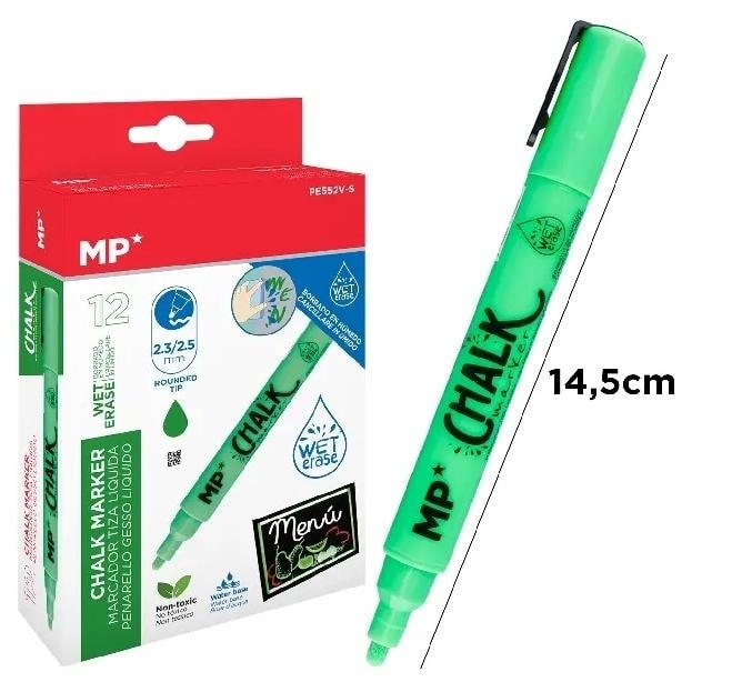 MP Main Paper Chalk marker for wet wiping green - 12 pieces