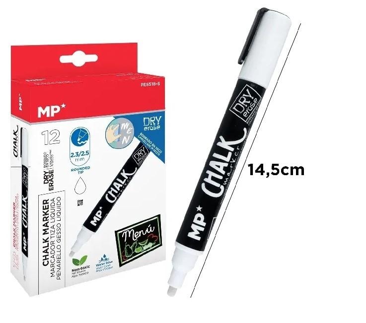MP Main Paper Chalk marker white for dry-erase boards 12 pcs