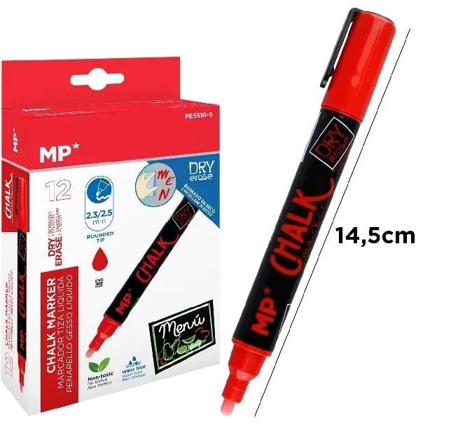 MP Main Paper Chalk marker red for boards - 12 pieces