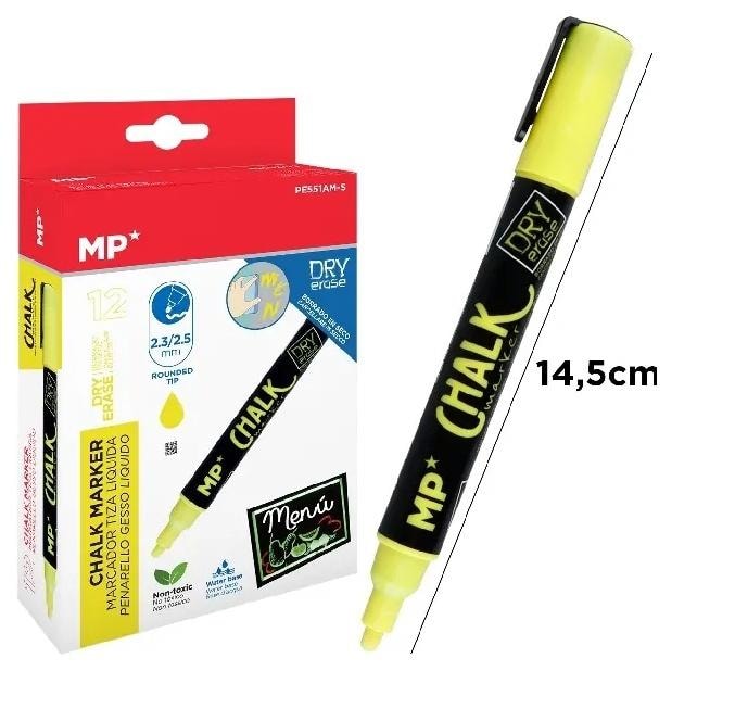 Yellow chalk marker for dry erase boards - 12 pieces set