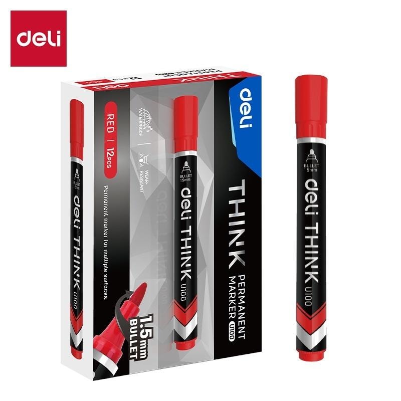 DELI Permanent marker round 1.5 mm red - reliable in every situation
