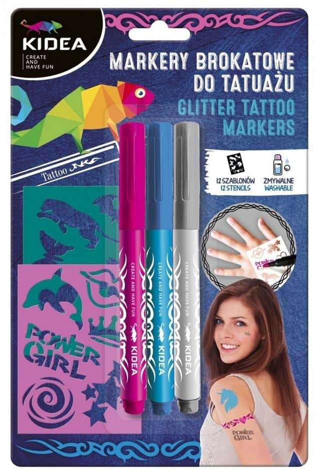 DERFORM Tattoo markers with stencils - glitter and metallic