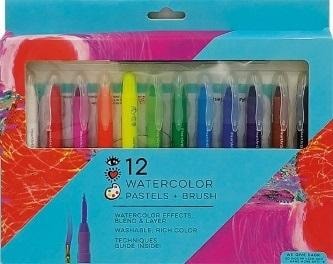 Stnux Watercolor Pastels - 12 Colors with Brush for Painting and Sketching