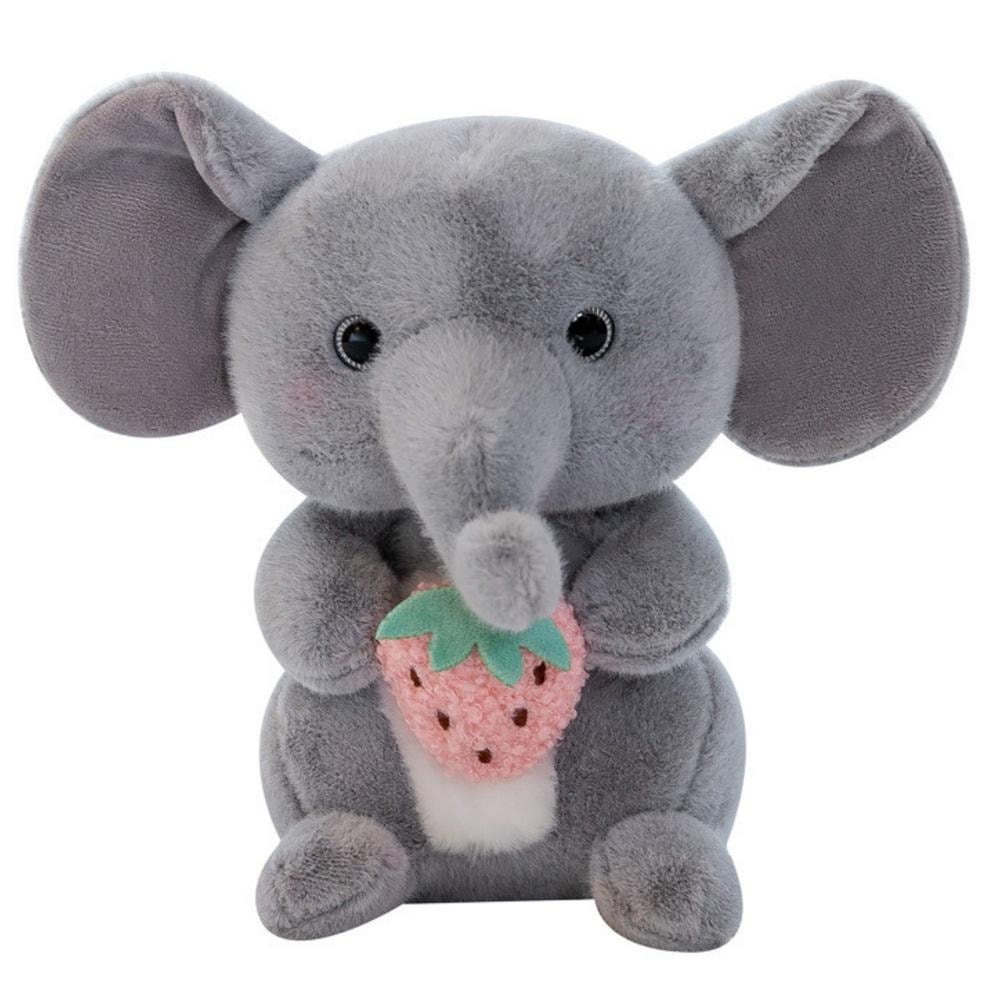 Leantoys Plush toy elephant with strawberry gray 23cm
