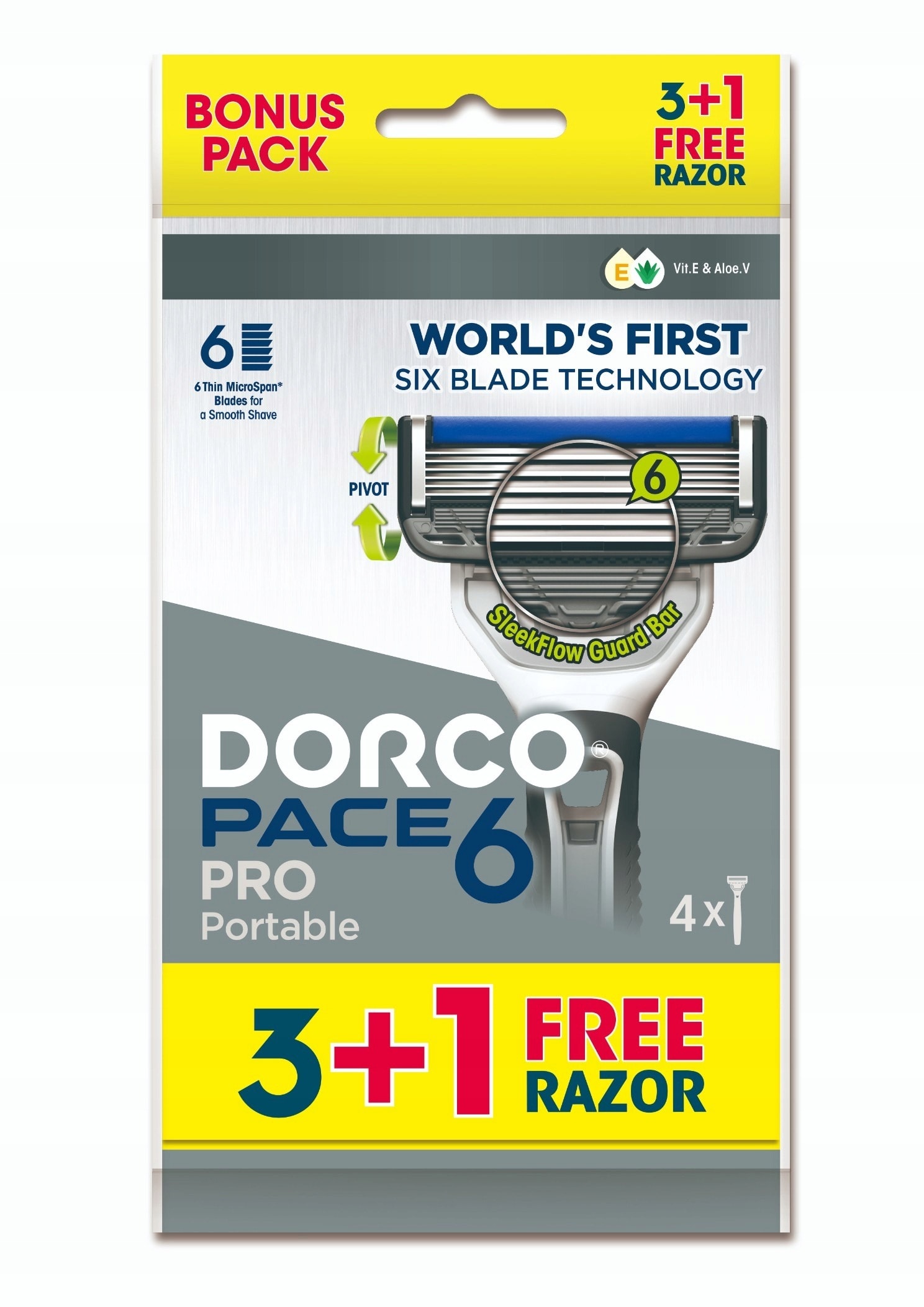 DORCO PACE 6 PRO - Razor with 6 blades + 1 Cartridge