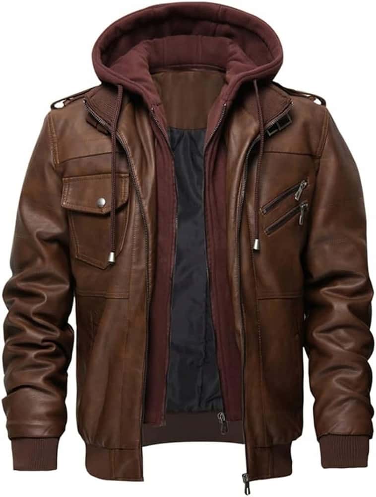 Men's leather jacket brown size M - classic style