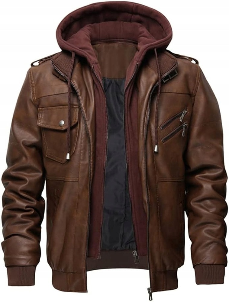 Men's leather jacket brown size M - classic style