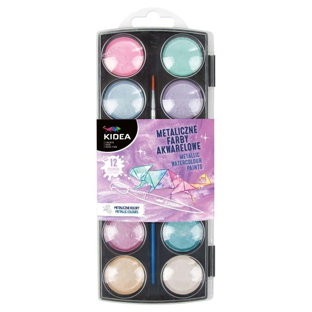 DERFORM Metallic Watercolor Paints - 12 shiny colors for painting