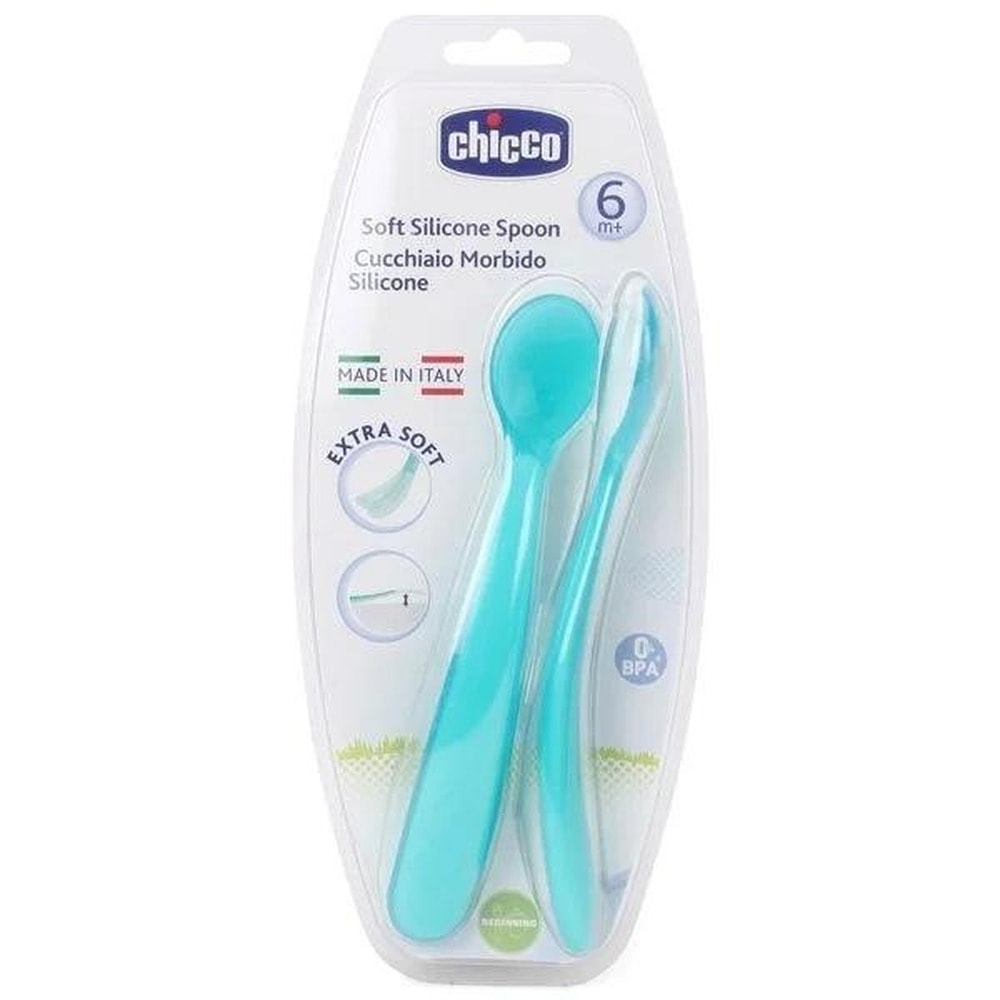 Chicco Soft Silicone Spoons - green - ideal for babies