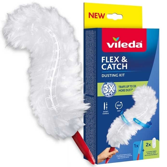 Vileda Dusting Brush with Short Handle and Flex&Catch Refills - perfect for quick cleaning