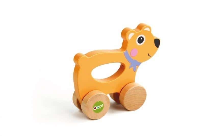 Oops Wooden bear on wheels - educational toy for every child