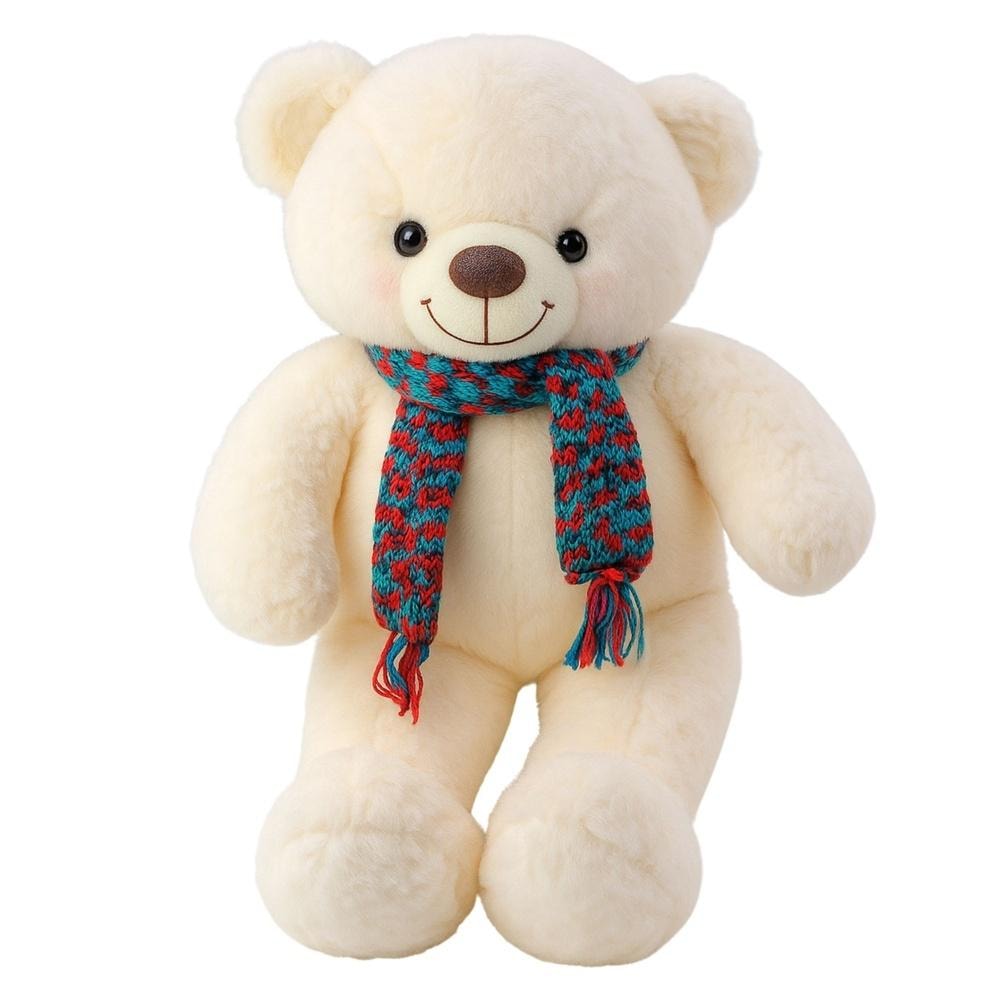 Plush teddy bear white with colorful scarf 55cm - perfect friend for cuddling