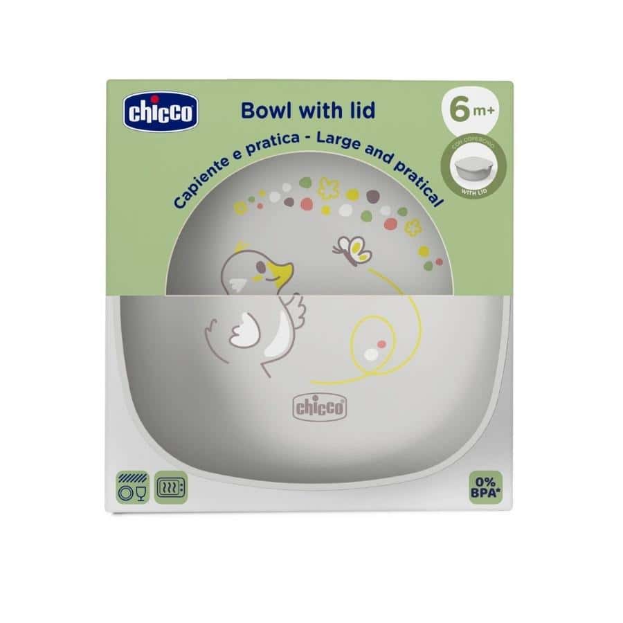 Chicco Bowl with lid gray 6m+ - ideal for storing meals