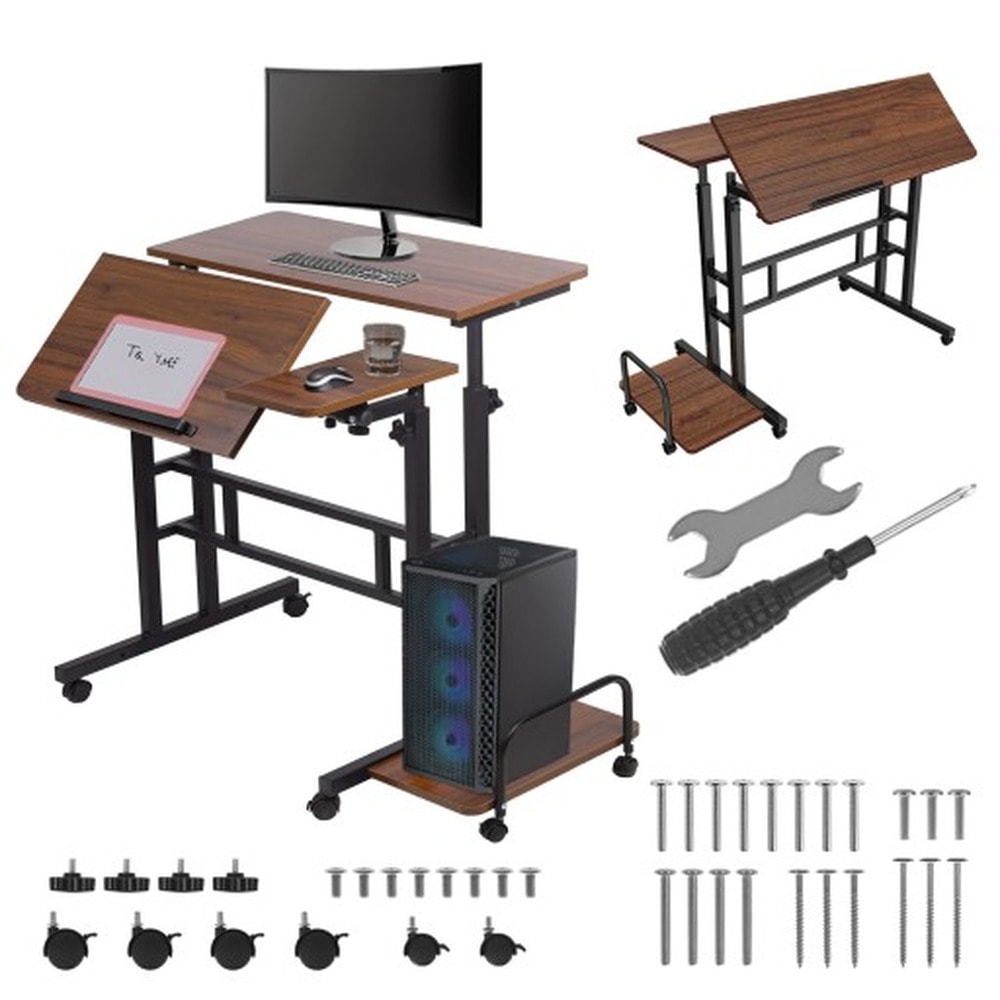 Maclean Mobile Laptop Desk - black, adjustable height