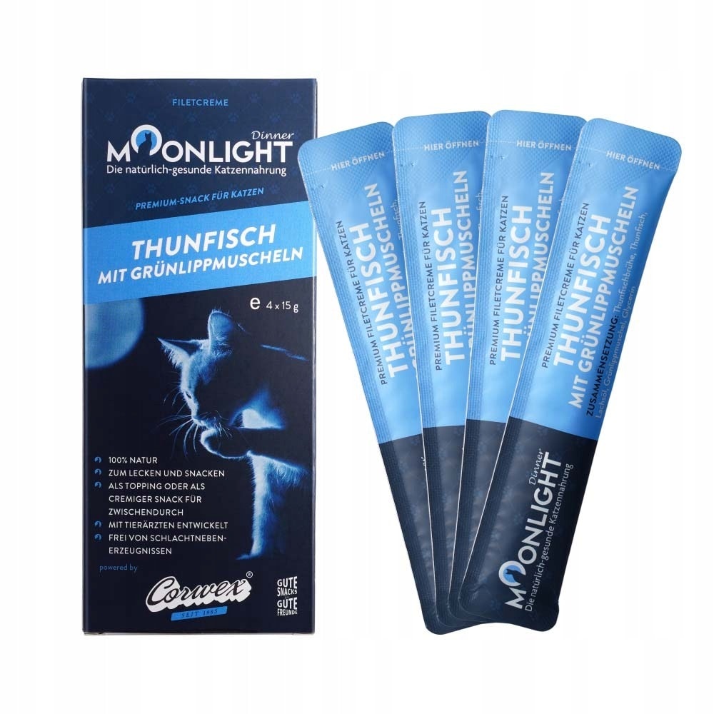 Moonlight Dinner Cream for cats - Tuna and mussel 4 x 15g - Delicious snack