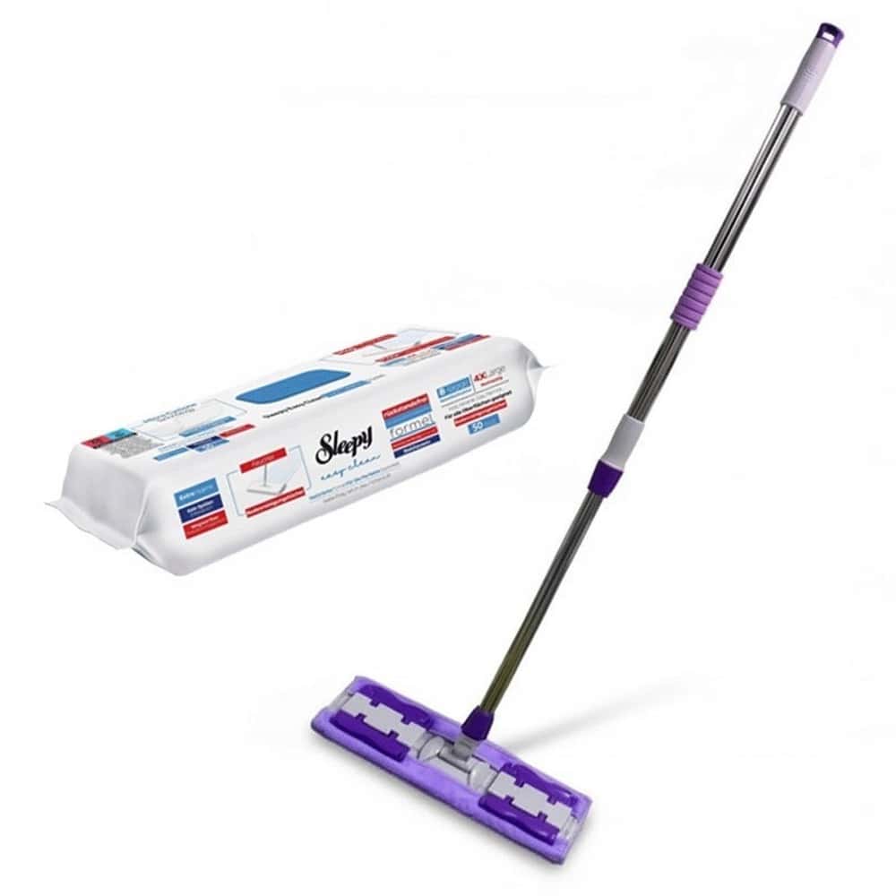 Sleepy Flat Mop with Handle - Your purple cleaning companion