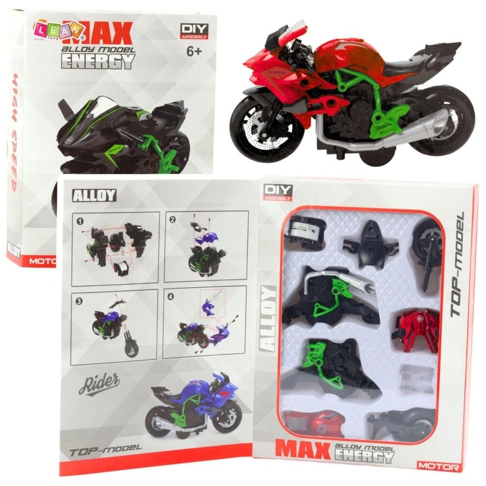 Leantoys Metal motorcycle to assemble model 1:14 green-red