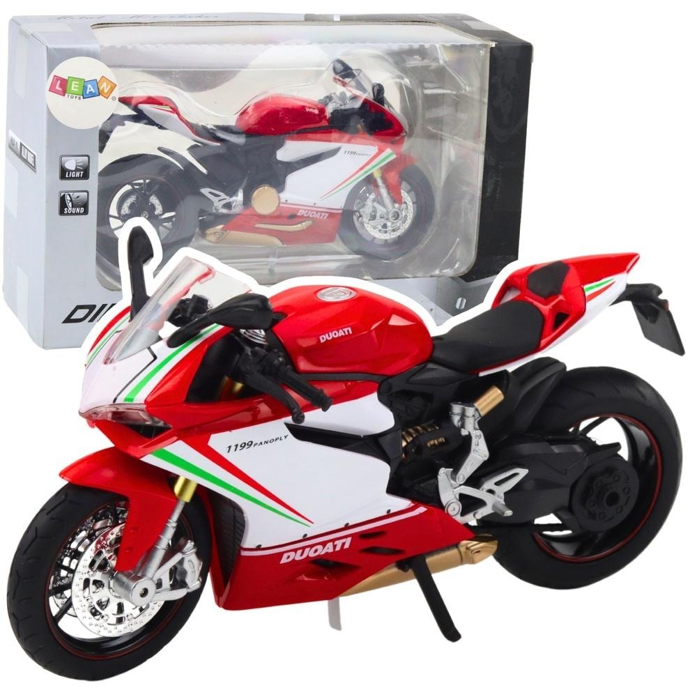 Leantoys Metal sports motorcycle red and white with lights and sounds