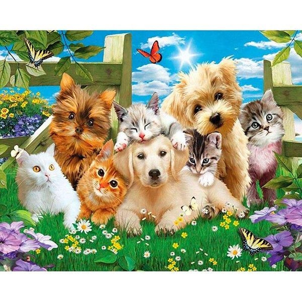 5D Diamond Mosaic - Dogs and Cats 40x30cm - Create your own masterpiece!