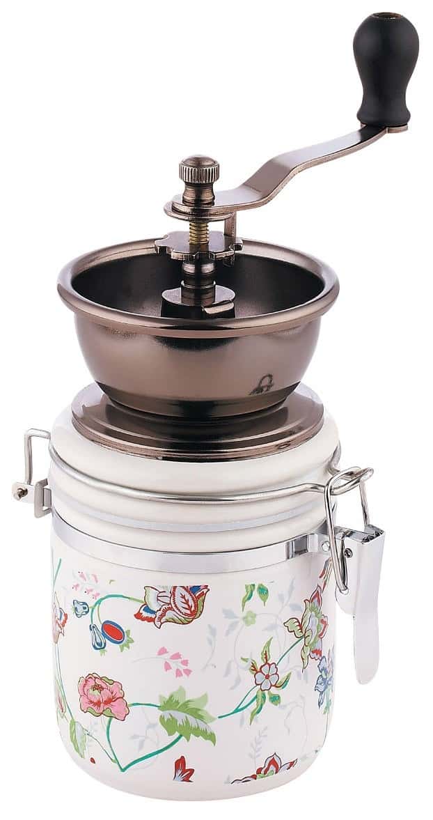 Kinghoff Coffee grinder ceramic-wood with flower pattern - perfect gift for coffee lover