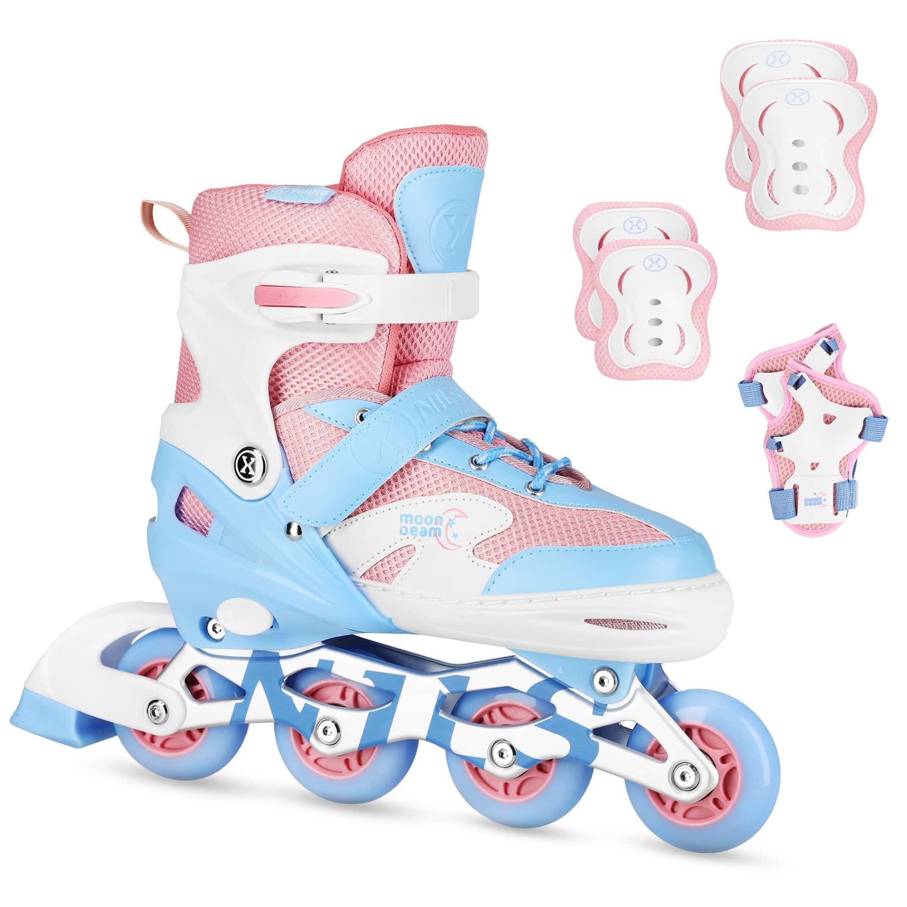 Nils Extreme Moonbeam - LED Roller Skate Set with Protectors white, size L