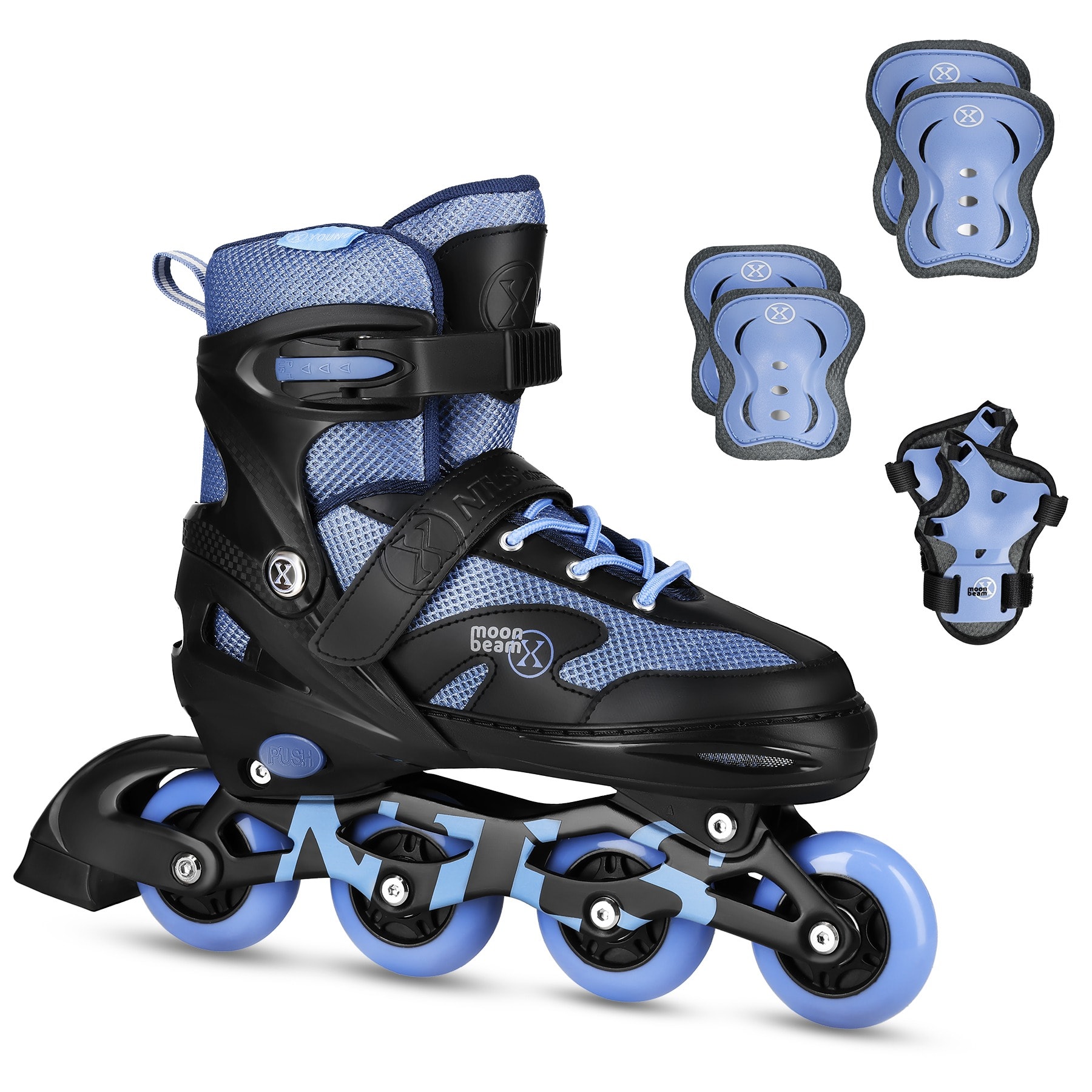 Nils Extreme Moonbeam roller skate, pad and helmet set blue, size S (31-34)