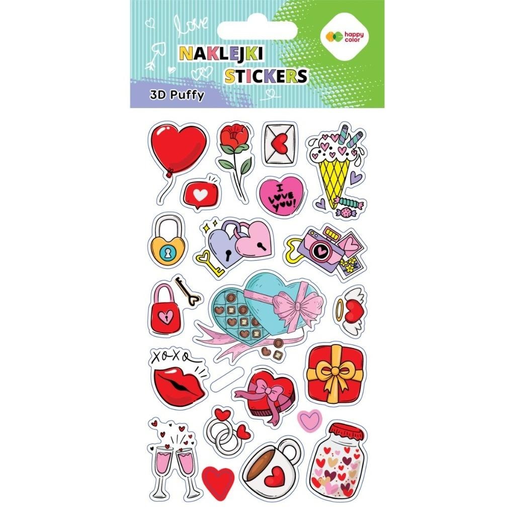 Happy Color 3D Puffy Valentines Stickers - Decorative Stickers 10x20 cm