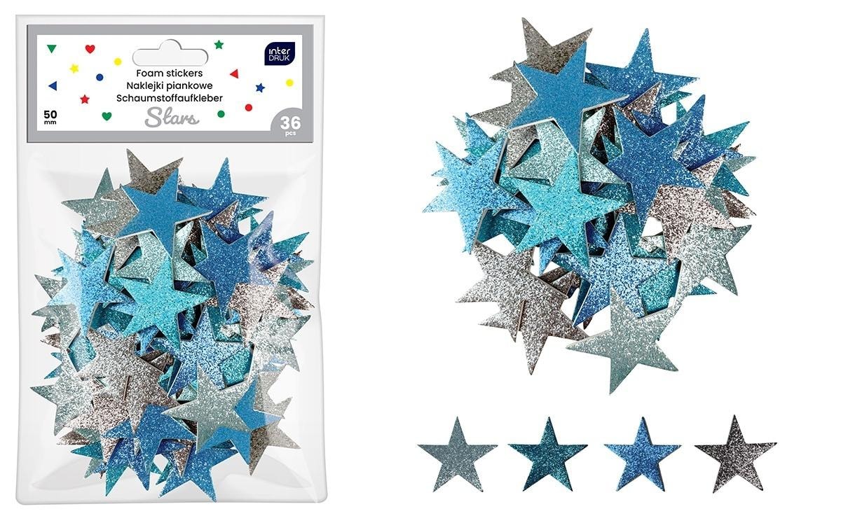 Glitter foam stickers self-adhesive Stars 36 pcs - perfect for decorating