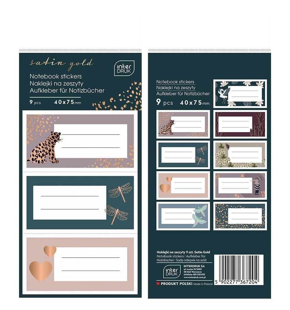 Satin Gold Notebook Stickers - 9 pieces of elegance and organization