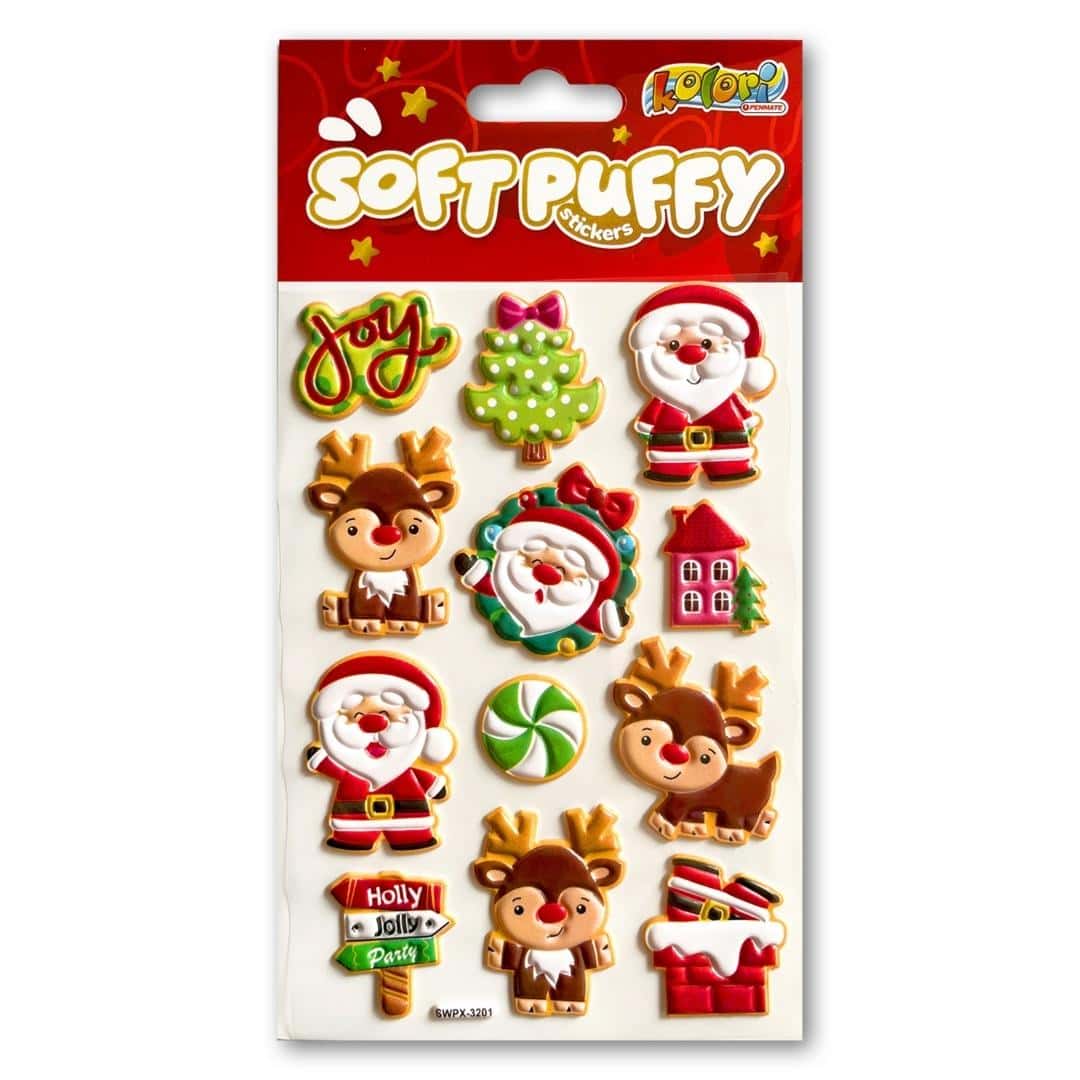 Penmate Puffy Christmas Stickers Santa and Reindeer - ideal for decorating gifts