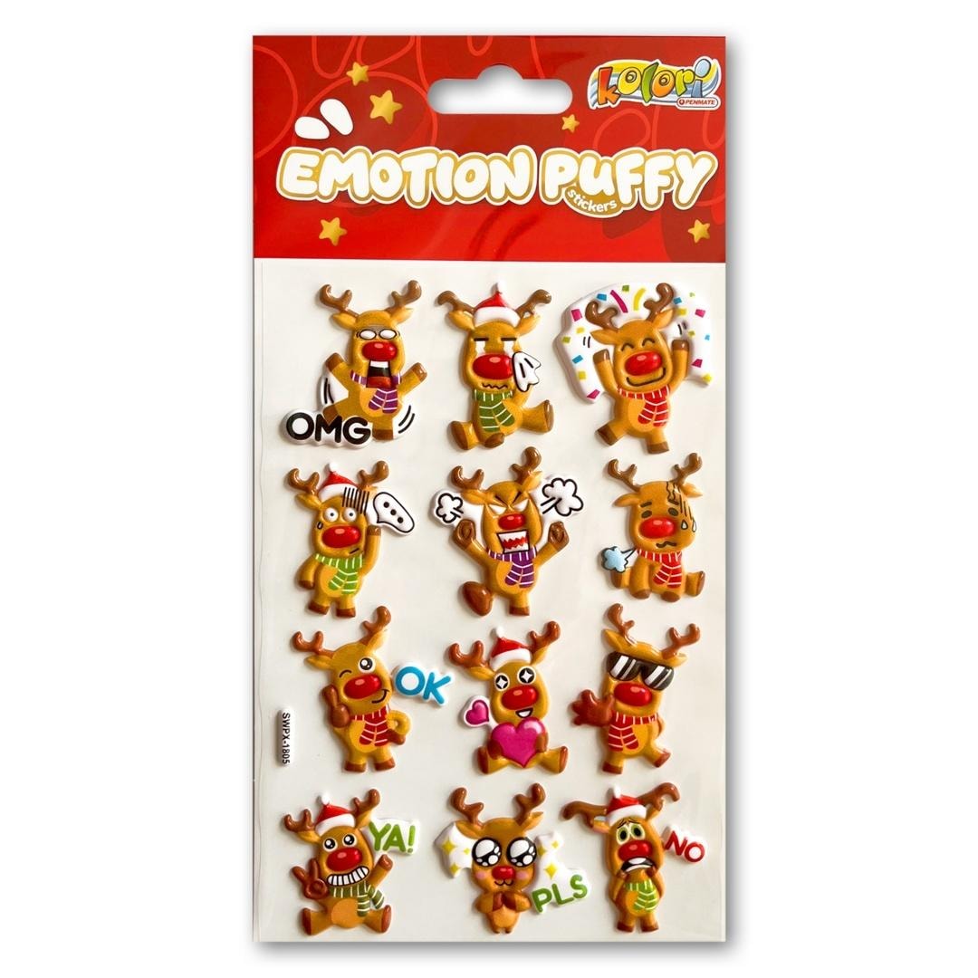 Emotion Reindeers - Puffy Stickers Christmas 12 pieces