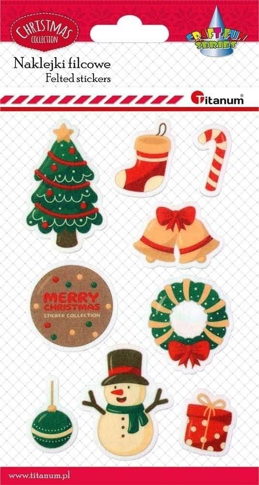 Felt Christmas stickers - Christmas tree, wreath, snowman, gift, baubles mix 9 pieces - ideal for decorations