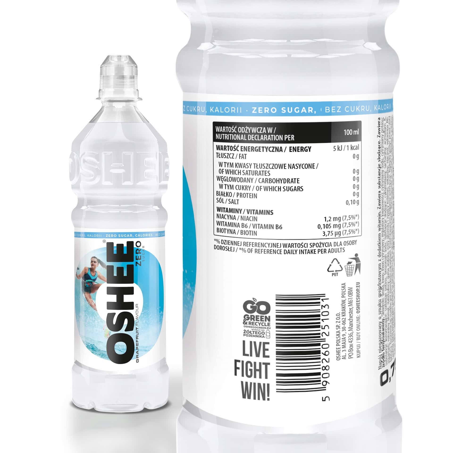 Oshee Zero Grapefruit - Refreshing sugar-free drink 750 ml