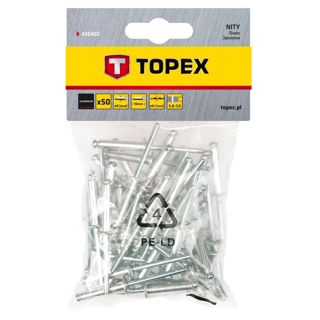 Topex Aluminium rivets 4.0 x 10 mm - 50 pieces for strong connections