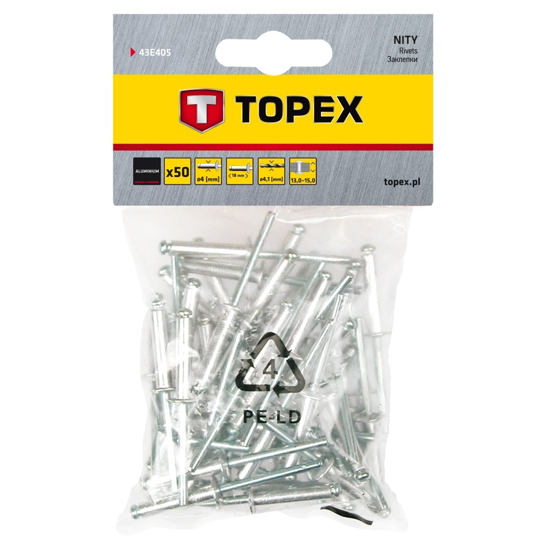 Topex Aluminium rivets 4.0 x 18 mm - 50 pieces for strong connections