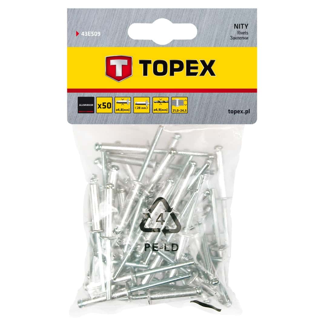 Topex Aluminium rivets 4.8 x 28 mm, 50 pieces - solid connection