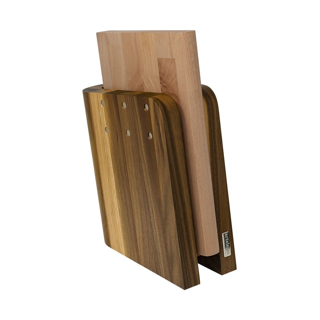 Artelegno Grand Prix - Walnut wood magnetic knife block with cutting board
