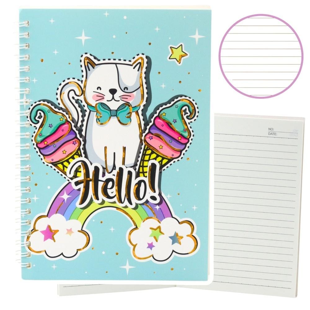 Leantoys Notebook A5/60 sheets lined Cat Unicorn turquoise