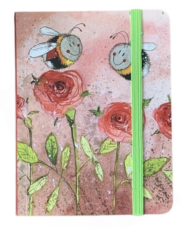 A6 Notebook with Elastic Band SCN18 Bees and Roses - perfect for notes