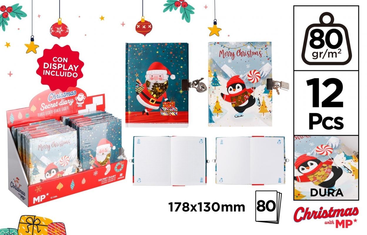MP Main Paper Notebook diary with padlock Santa Claus / penguin MIX