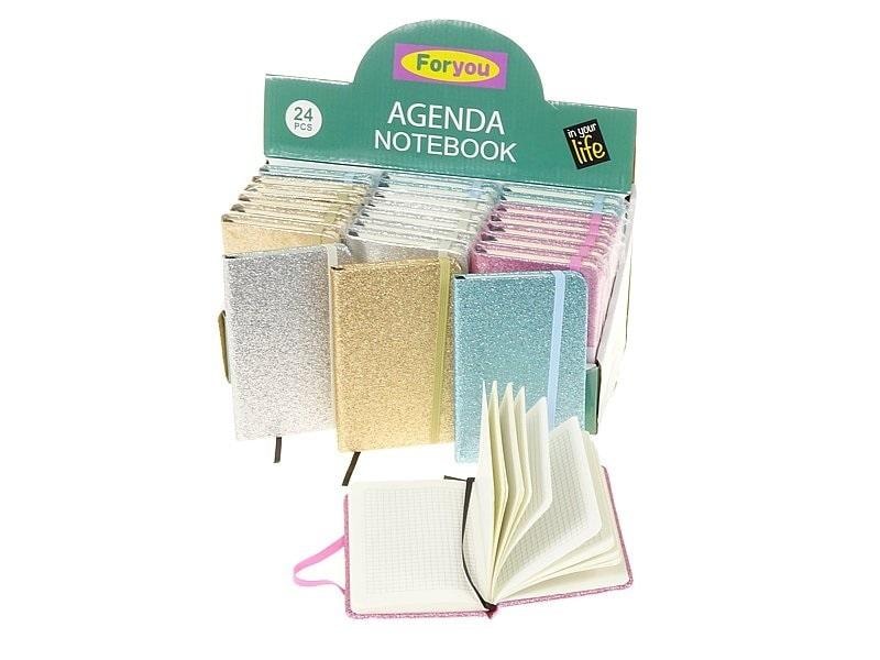 Glitter notebooks with elastic band - set of 24